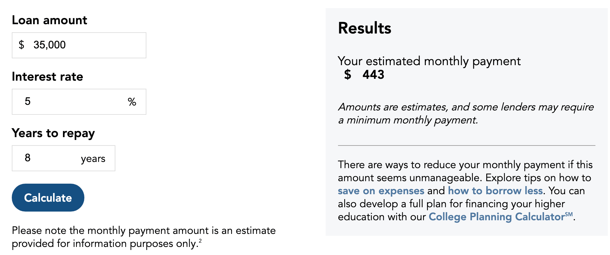 student loan payment calculator