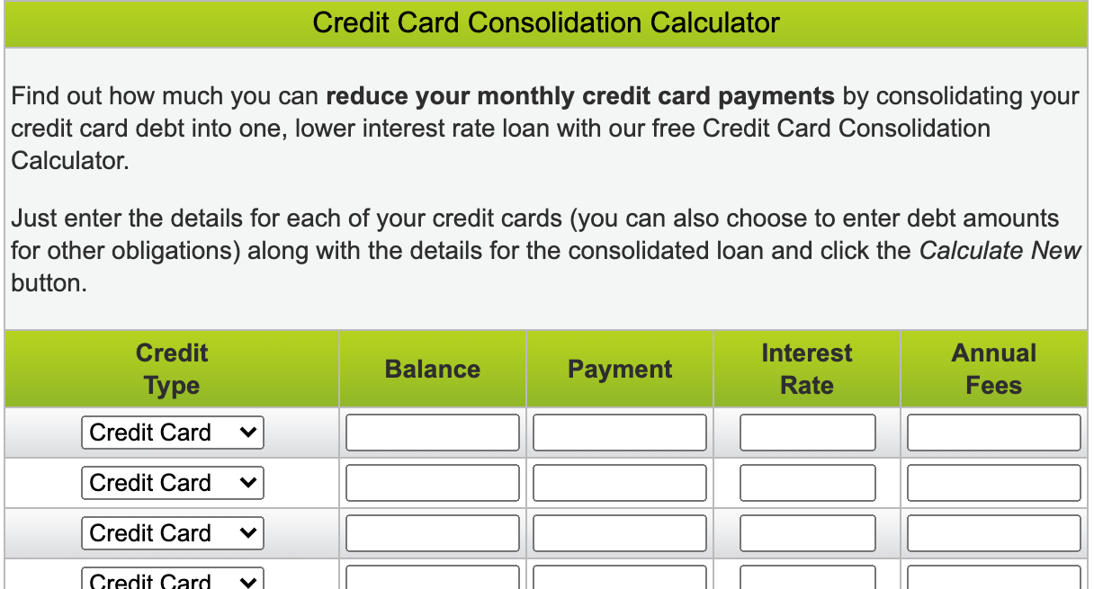 credit card consolidation calculator