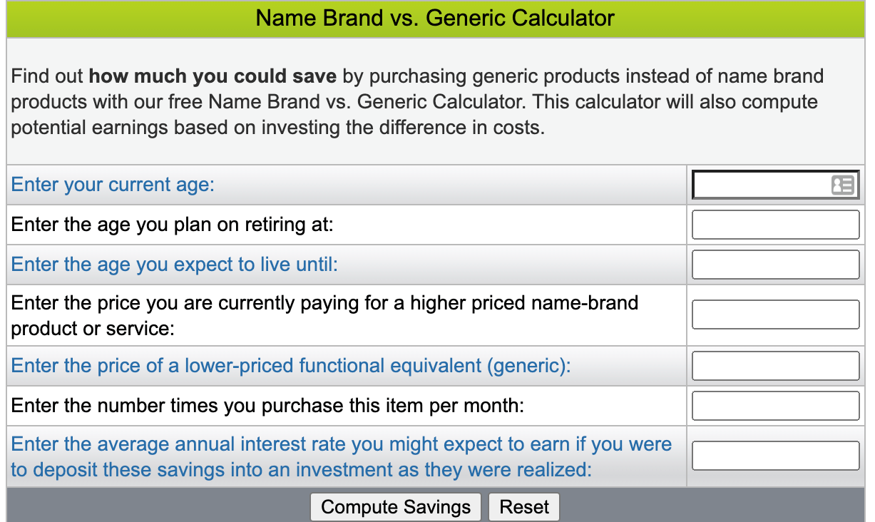 name brand vs generic calculator