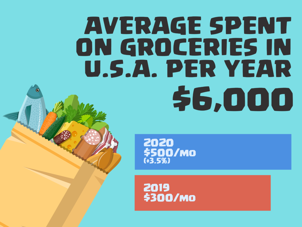 Graphic image showing how average Americans spend $6,000 on groceries per year.