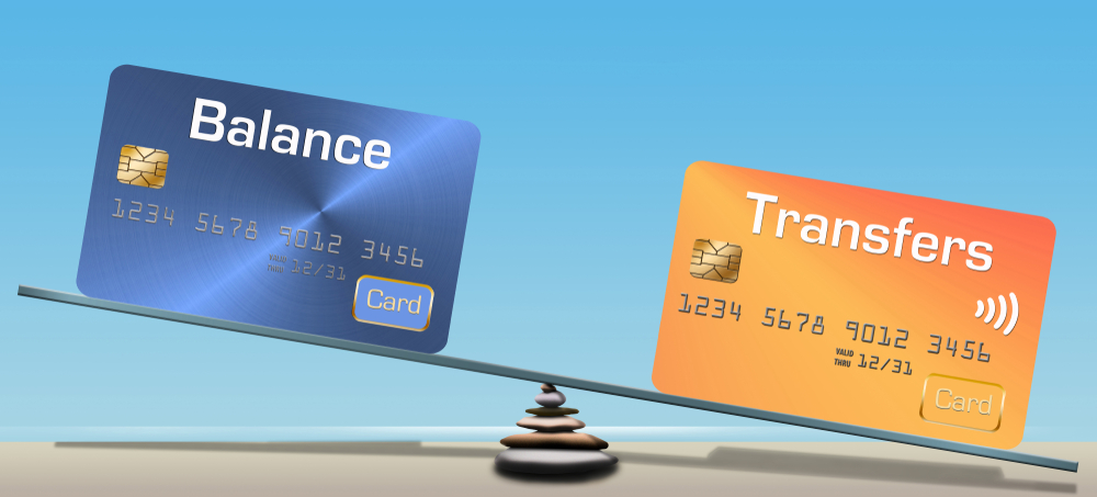 Graphic image of two credit cards on a balance scale 