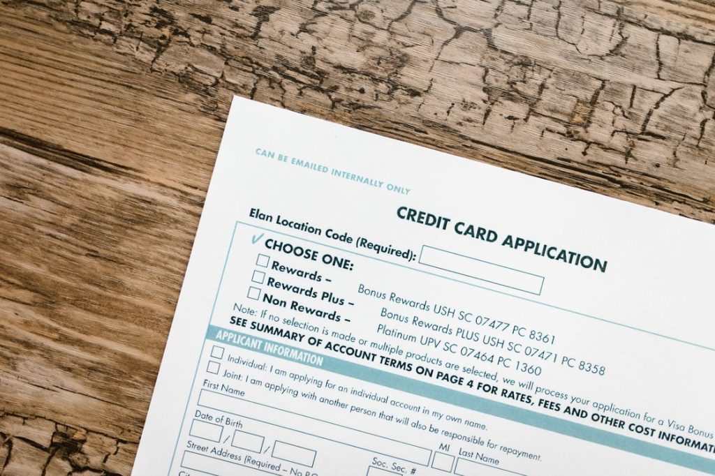 Credit card application form