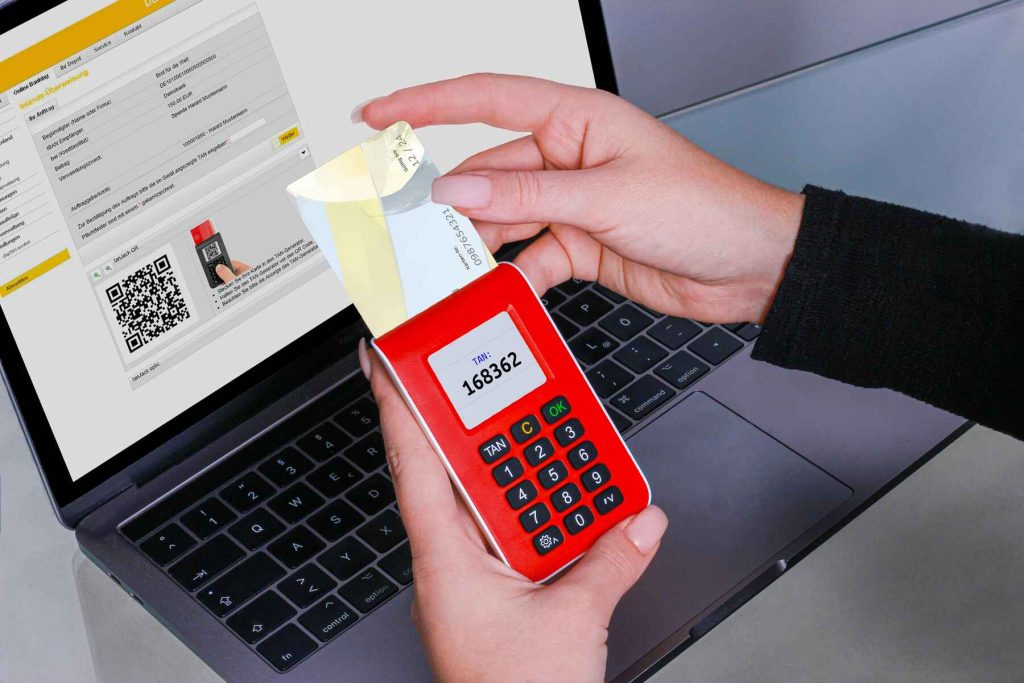 A red terminal payment device and a credit card